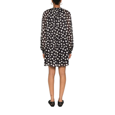 Abito Donna corto, con motivo a pois e scollo a V con laccetto